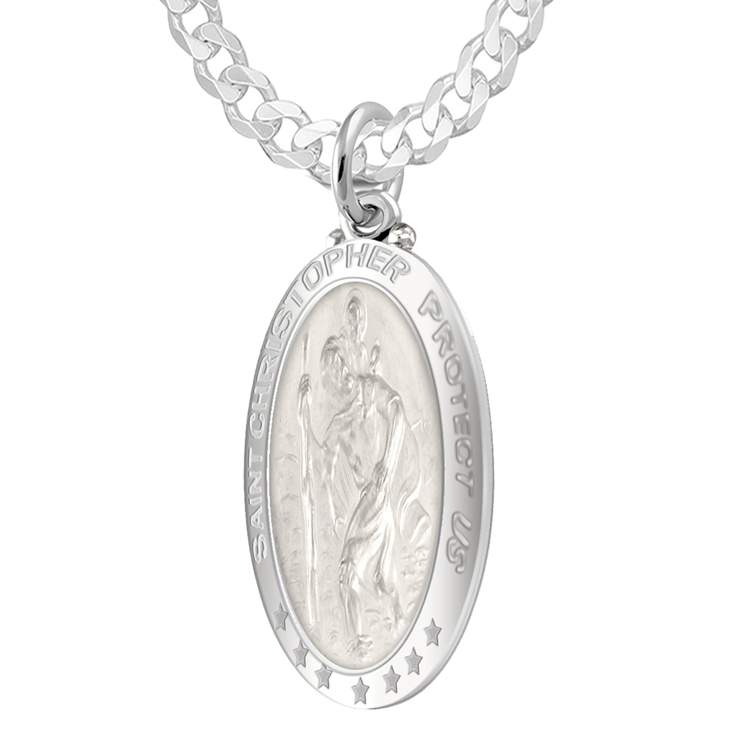 The Saint Christopher Protect US Oval Sterling Silver Pendant Necklace