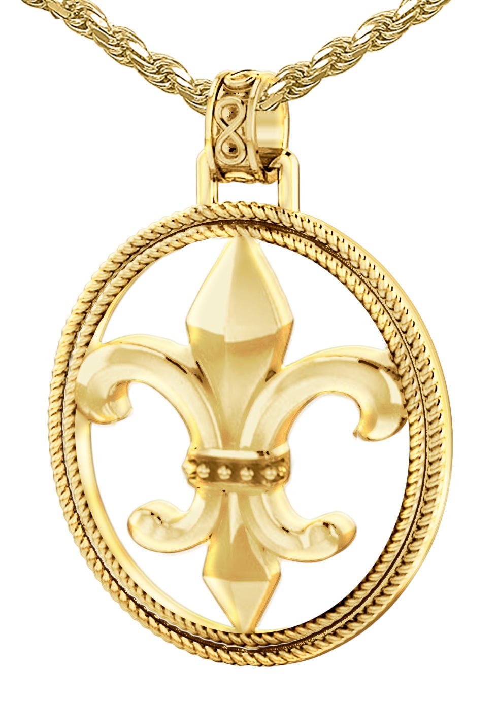 Men's 1 1/2in 14k Yellow Gold Fleur-de-Lis Braided Pendant Necklace - US Jewels