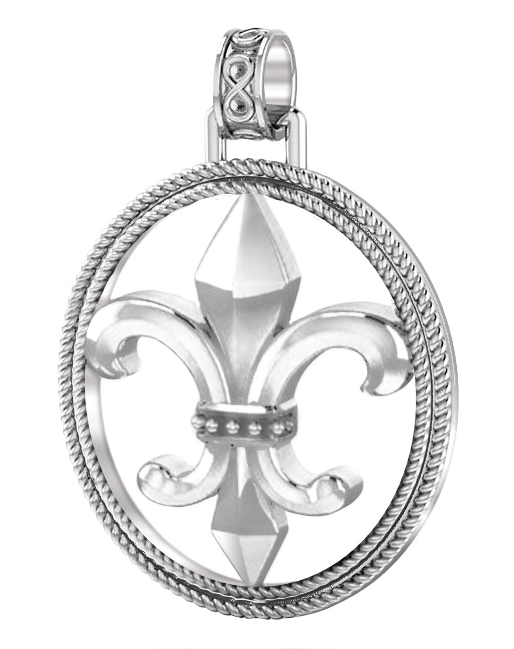 Men's 1 1/2in 925 Sterling Silver Fleur-de-Lis Braided Pendant Necklace - US Jewels