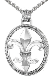 Men's 1 1/2in 925 Sterling Silver Fleur-de-Lis Braided Pendant Necklace - US Jewels