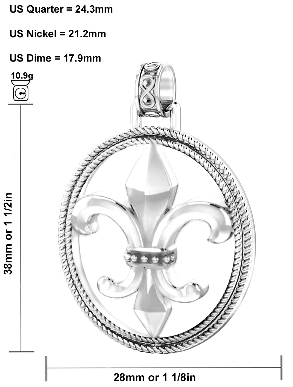 Men's 1 1/2in 925 Sterling Silver Fleur-de-Lis Braided Pendant Necklace - US Jewels