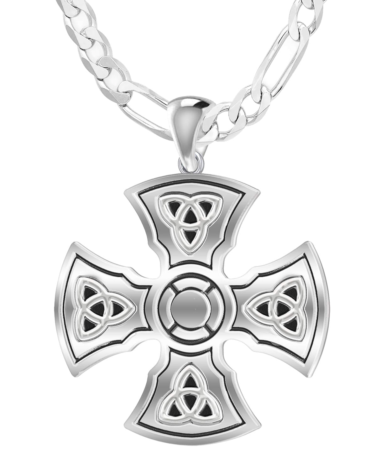 Men's 1 1/3in 925 Sterling Silver Templar Celtic Cross Pendant Necklace - US Jewels