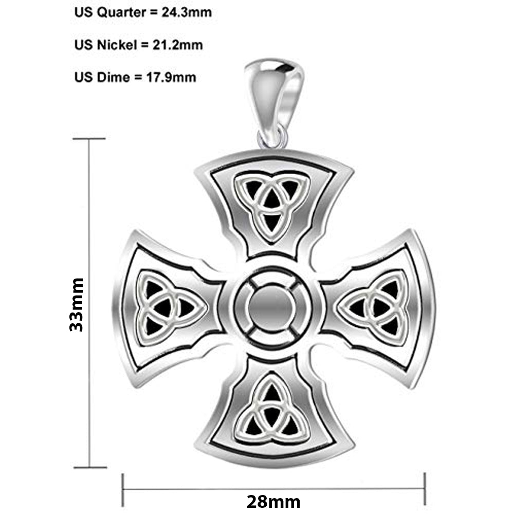 Men's 1 1/3in 925 Sterling Silver Templar Celtic Cross Pendant Necklace - US Jewels