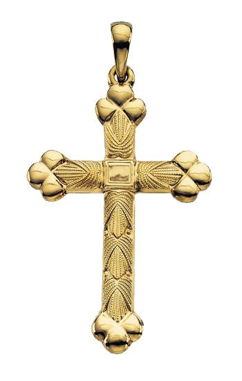 Men's 1 1/4in 14k Yellow Gold Christian Cross Pendant Necklace - US Jewels