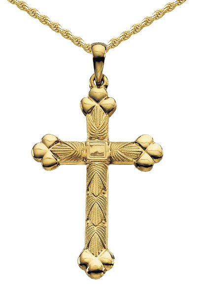 Men's 1 1/4in 14k Yellow Gold Christian Cross Pendant Necklace - US Jewels