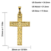 Men's 1 1/4in 14k Yellow Gold Floral-Inspired Christian Cross Pendant Necklace - US Jewels