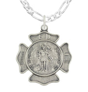 Men's 1 1/8in 925 Sterling Silver Antiqued Finish St Saint Florian Badge Medal Pendant Necklace - US Jewels