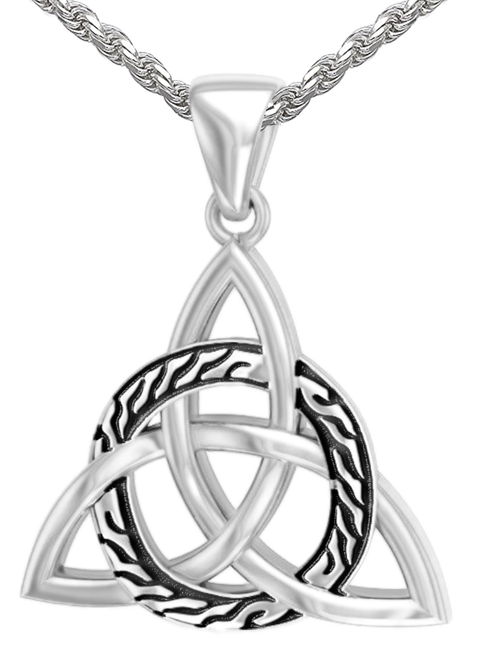 Men's 1 1/8in 925 Sterling Silver Irish Celtic Triquetra Knot Pendant Necklace - US Jewels