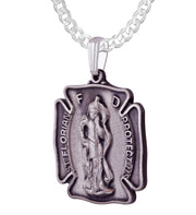 Men's 1 1/8in Sterling Silver Antiqued Saint St Florian Firefigthers Medal Pendant Necklace - US Jewels