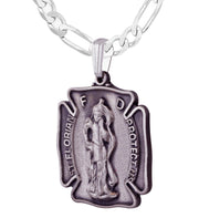Men's 1 1/8in Sterling Silver Antiqued Saint St Florian Firefigthers Medal Pendant Necklace - US Jewels