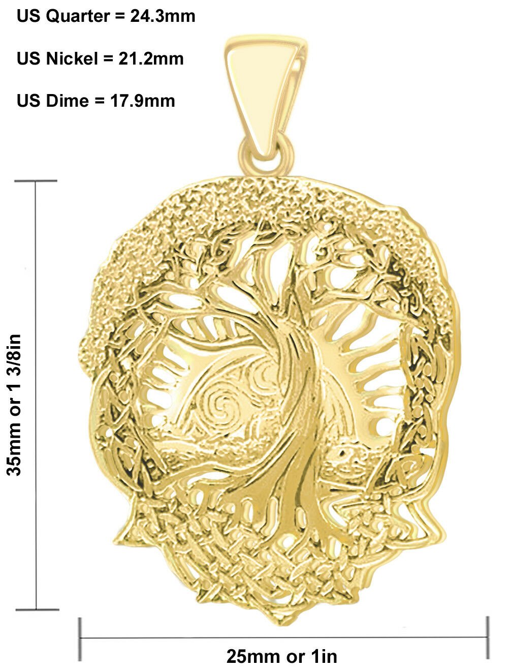 Men's 1 3/8in 14k Yellow Gold Tree of Life Creation Pendant Necklace - US Jewels