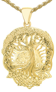 Men's 1 3/8in 14k Yellow Gold Tree of Life Creation Pendant Necklace - US Jewels