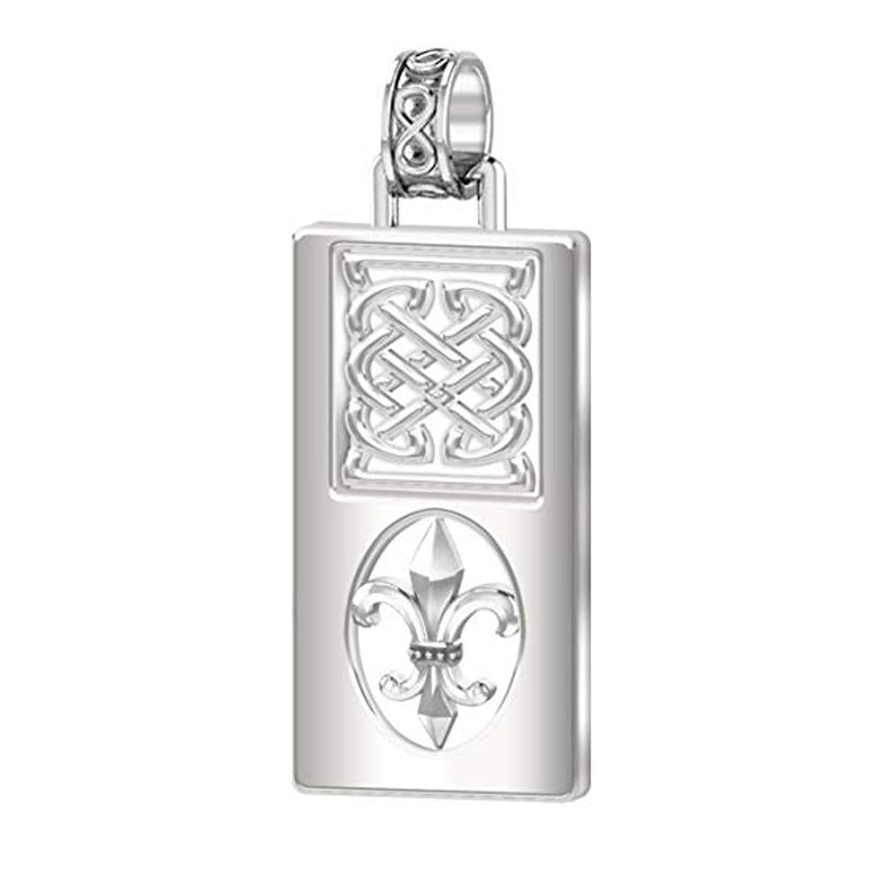 Men's 1 3/8in 925 Sterling Silver Irish Celtic Knot Fleur De Lis Pendant Necklace - US Jewels