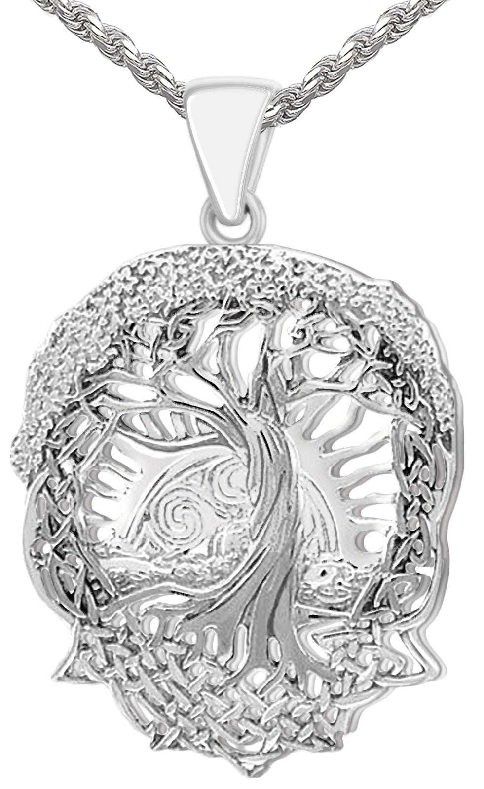Men's 1 3/8in 925 Sterling Silver Tree of Life Creation Pendant Necklace - US Jewels