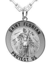 Men's 1.0in 925 Sterling Silver Saint Florian Round Pendant Necklace, Antique Finish - US Jewels
