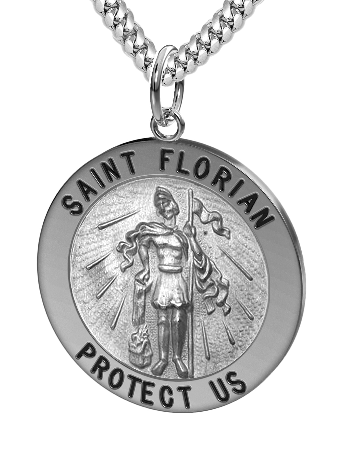 Men's 1.0in 925 Sterling Silver Saint Florian Round Pendant Necklace, Antique Finish - US Jewels