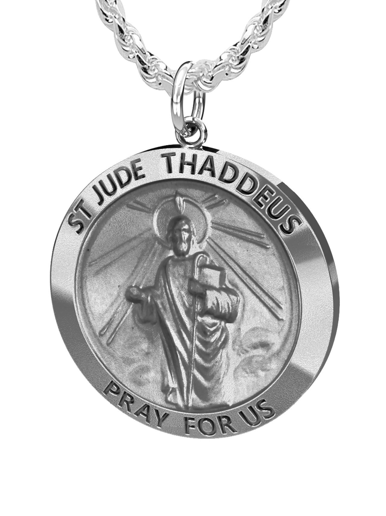 Men's 1.0in 925 Sterling Silver Saint Jude Thaddeus Round Pendant Necklace, 25mm - US Jewels