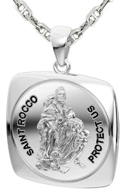 Men's 1.0in 925 Sterling Silver Saint Rocco Square Tonneau Shaped Pendant Necklace, High Polished Finish - US Jewels