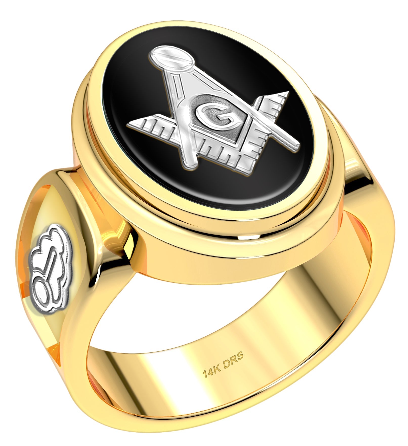 Men's 10k, 14k Yellow or White Gold Masonic Solid Back Ring - US Jewels