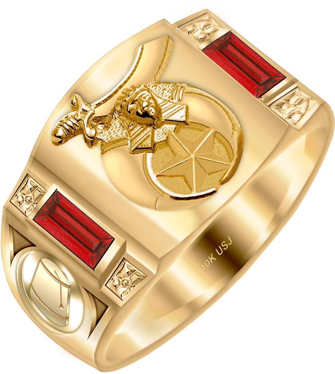 Men's 10k or 14k Gold Customizable Masonic Solid Back Ring - US Jewels