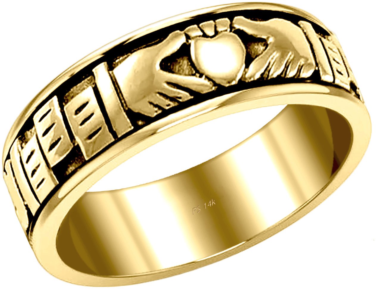 Men's 10K or 14K Gold Irish Celtic Claddagh Wedding Spinner Ring Band - US Jewels