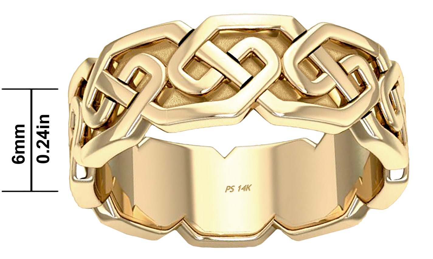 Men's 10K or 14K Gold Irish Celtic Endless or Love Knot Wedding Ring Band - US Jewels