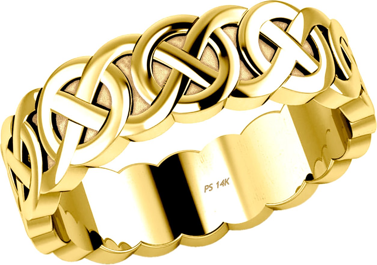 Men's 10K or 14K Gold Irish Celtic Endless or Love Knot Wedding Ring Band - US Jewels