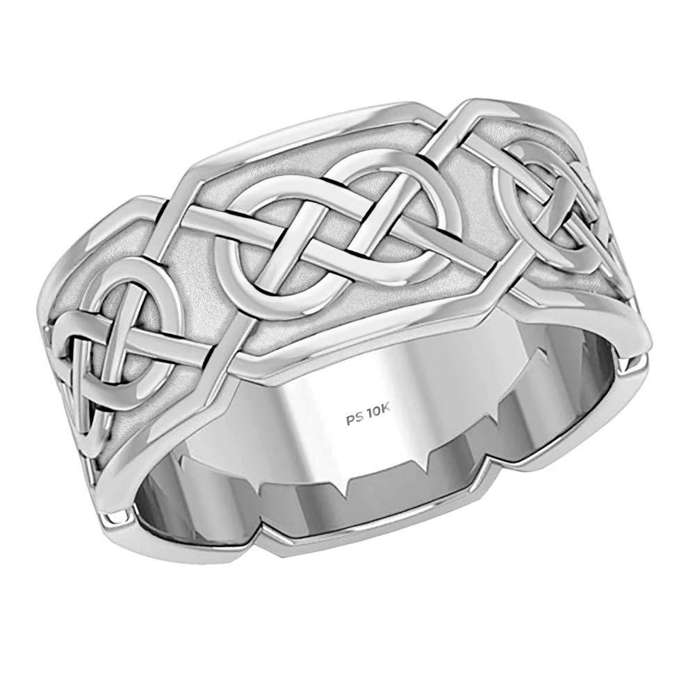 Men's 10K or 14K Gold Irish Celtic Endless or Love Knot Wedding Ring Band -  10k White Gold / 8