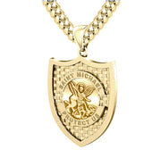 Men's 10K or 14K Yellow Gold Saint Michael Pendant Necklace, 28mm - US Jewels