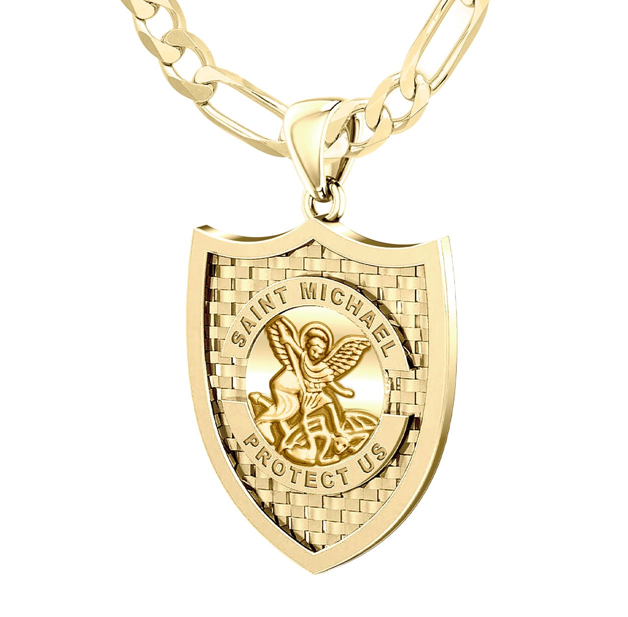Men's 10K or 14K Yellow Gold Saint Michael Pendant Necklace, 28mm - US Jewels