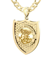 Men's 10K or 14K Yellow Gold Saint Michael Pendant Necklace, 36mm - US Jewels