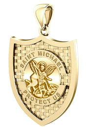 Men's 10K or 14K Yellow Gold Saint Michael Pendant Necklace, 36mm - US Jewels