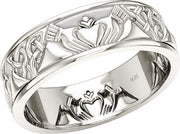 Men's 10k or 14k Yellow or White Gold Irish Celtic Knotwork Claddagh Ring Band - US Jewels