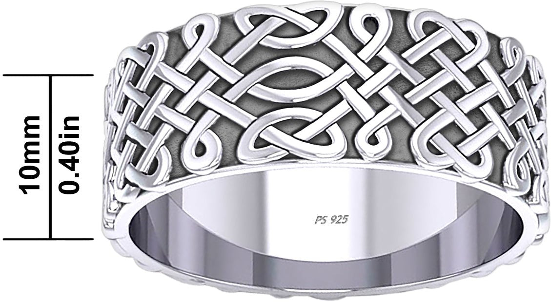 Men's 10mm 925 Sterling Silver Irish Celtic Endless Knot Ring Band - US Jewels