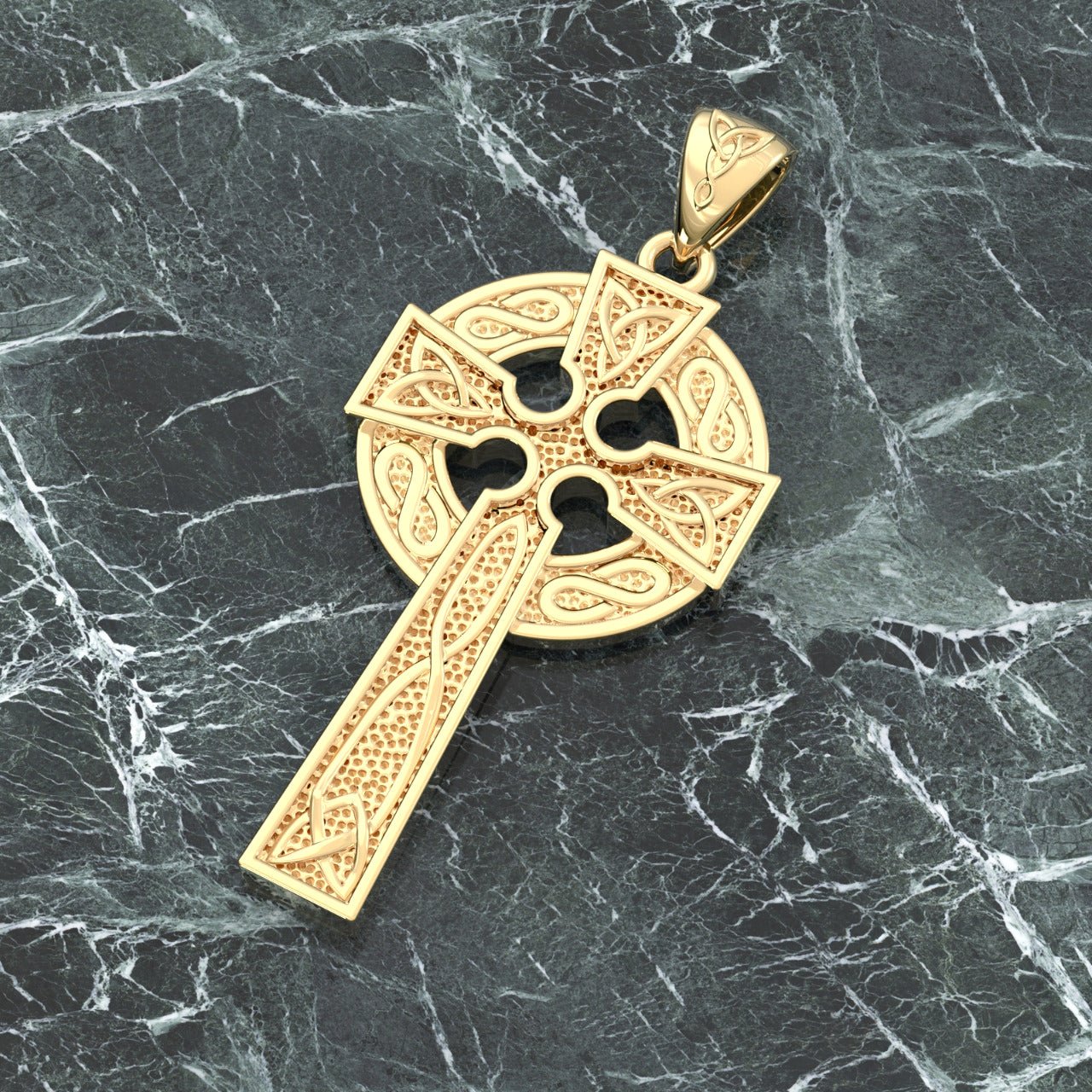 Men's 14K Gold Celtic Knot Cross Pendant Necklace, 39mm - US Jewels