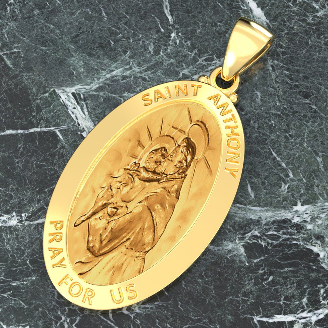 Men's 14K Gold Hollow Saint Anthony Medal Pendant Necklace, 28mm - US Jewels