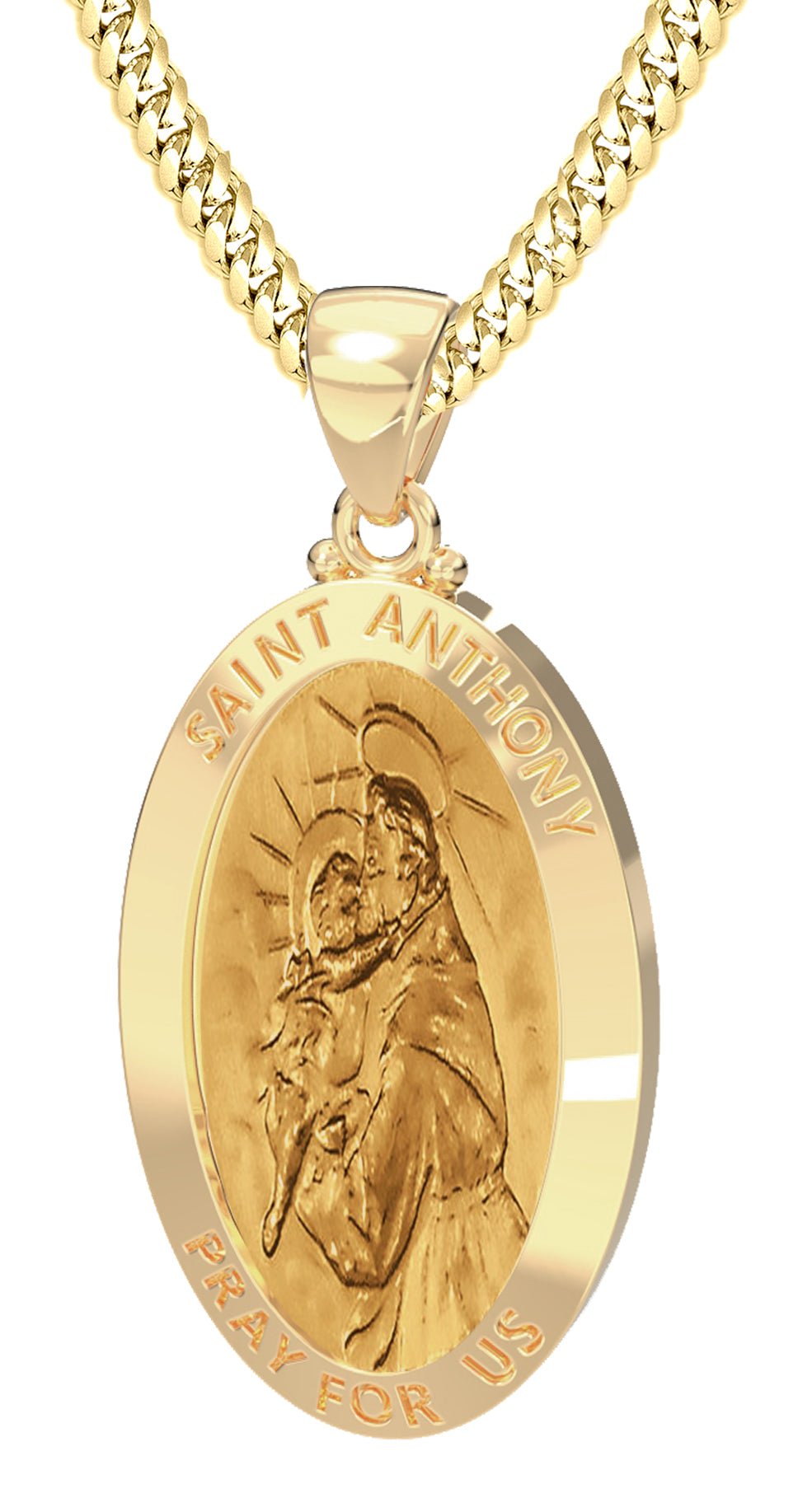 Men's 14K Gold Hollow Saint Anthony Medal Pendant Necklace, 28mm - US Jewels