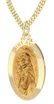 Men's 14K Gold Solid Anthony Medal Pendant Necklace, 28mm - US Jewels