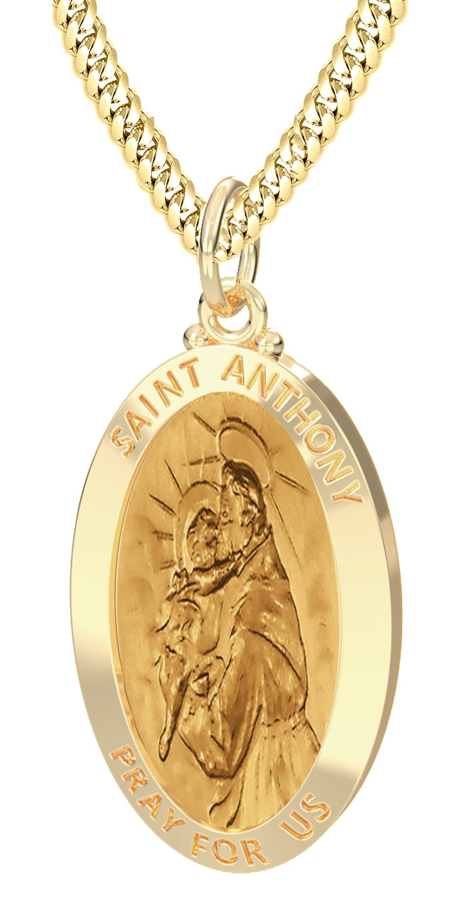 Men's 14K Gold Solid Anthony Medal Pendant Necklace, 28mm - US Jewels