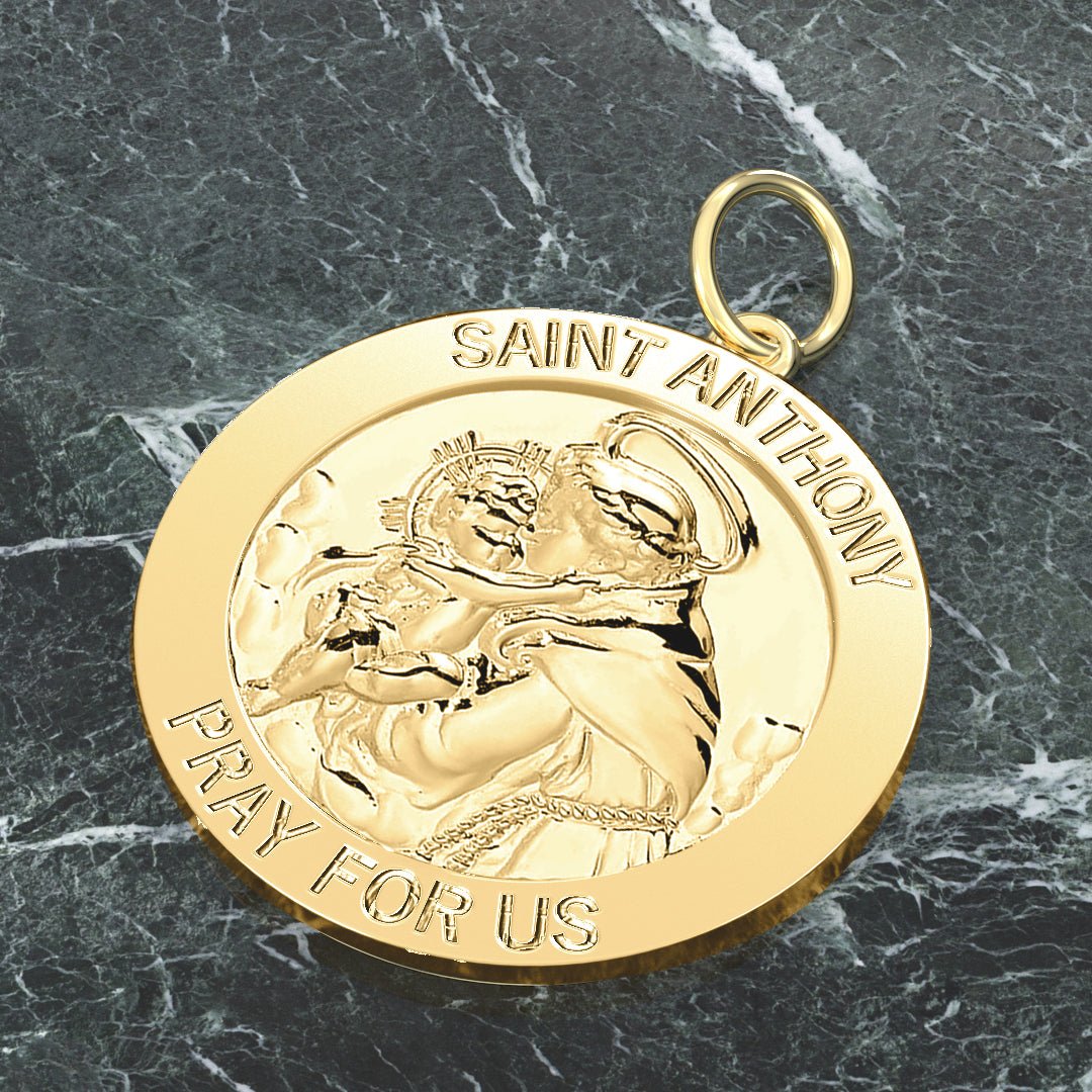 Men's 14K Gold Solid Saint Anthony Medal Pendant Necklace, 25mm - US Jewels