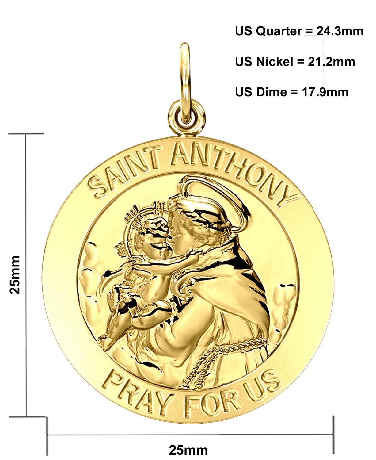 Saint Anthony Solid Medal Pendant, 25m - Main Image