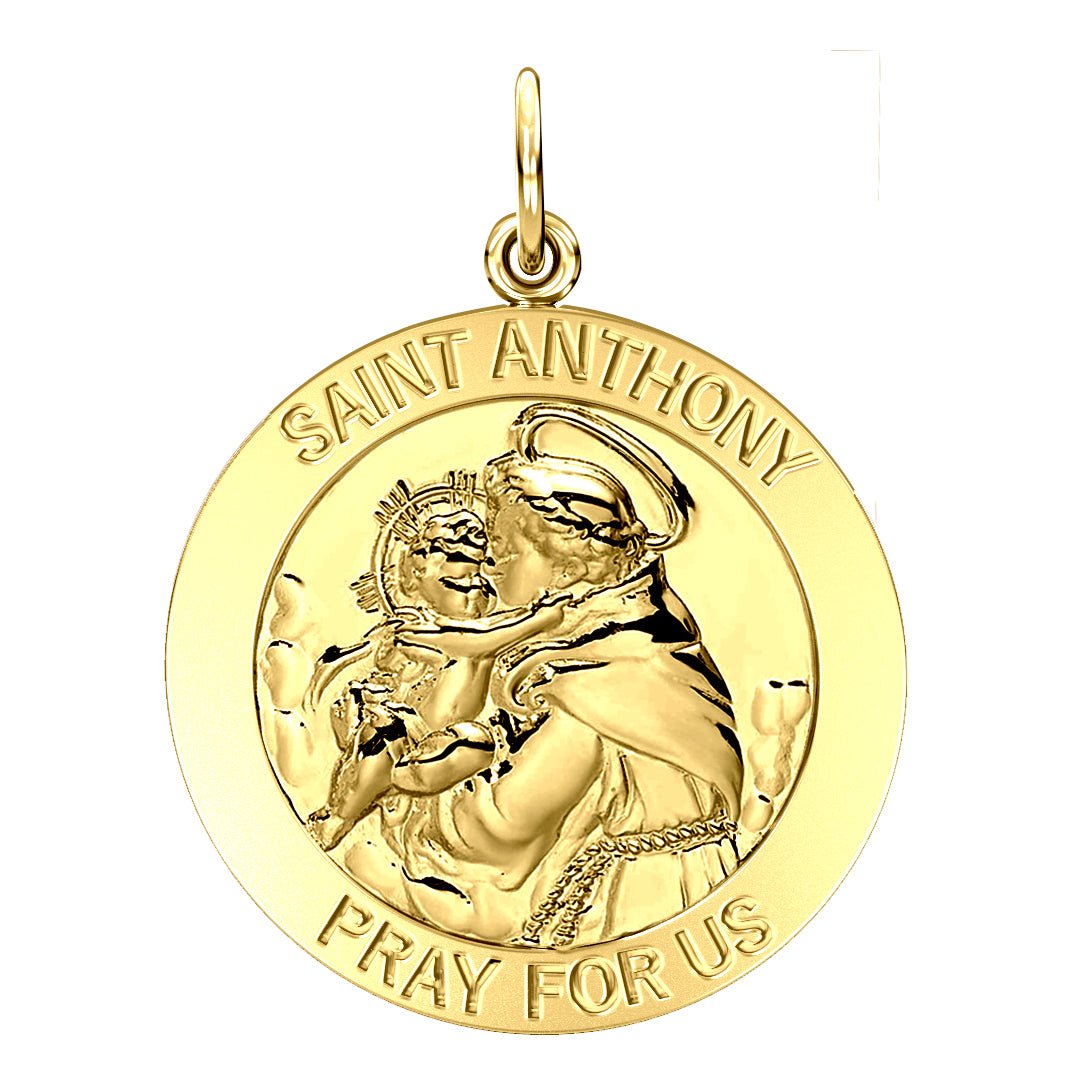 Men's 14K Gold Solid Saint Anthony Medal Pendant Necklace, 25mm - US Jewels
