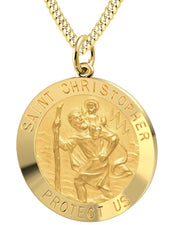 Men's 14K Gold Solid Saint Christopher Medal Pendant Necklace, 25mm - US Jewels