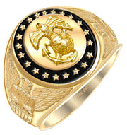 Men's 14k or 10k Yellow or White Gold United States Marine Corps Military Solid Back Ring - US Jewels