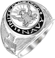 Men's 14k or 10k Yellow or White Gold United States Navy Military Solid Back Ring - US Jewels