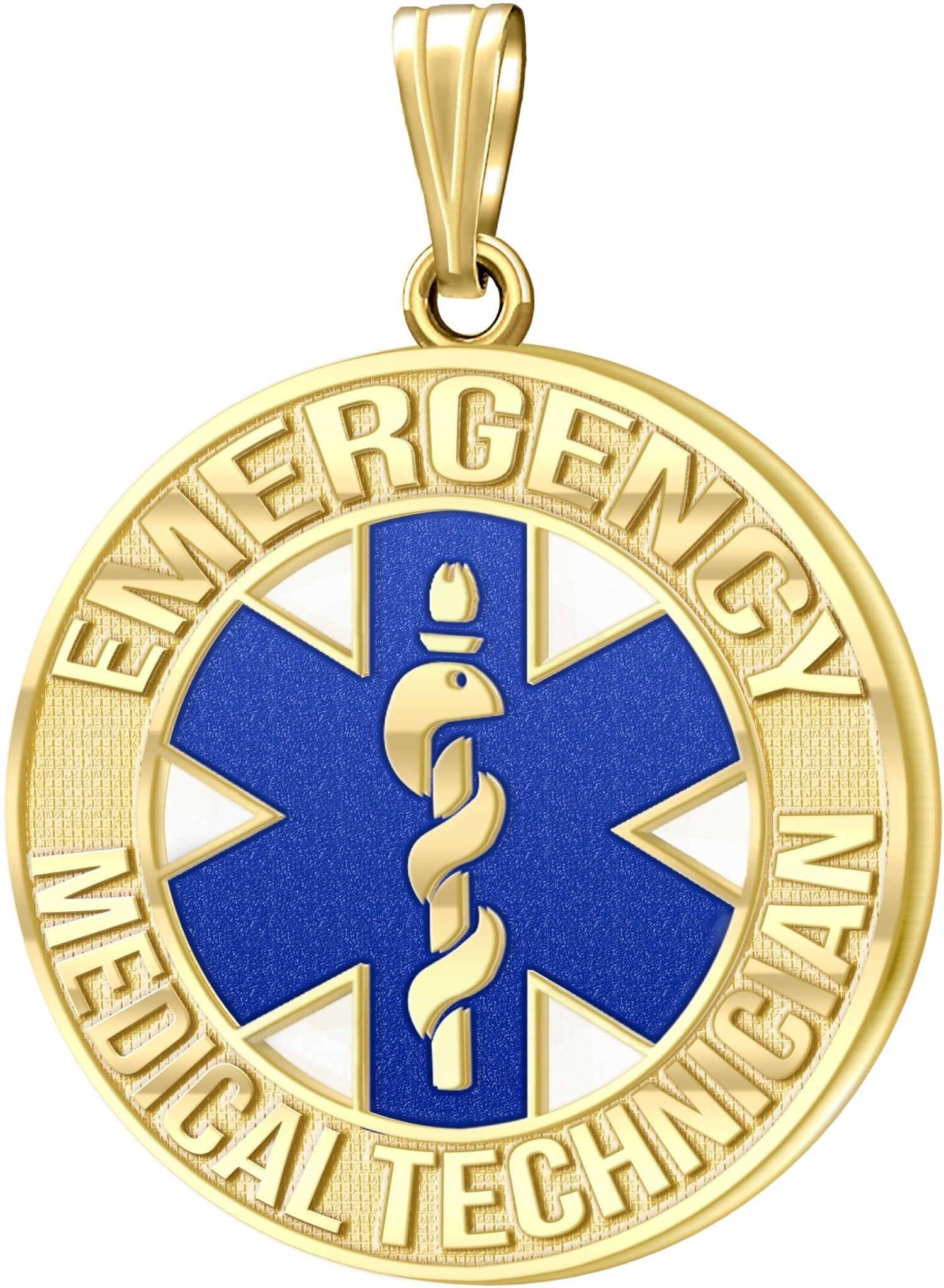 Men's 14k Yellow Gold 26mm EMT Medical Alert Medal Pendant Necklace, 3 Color Options - US Jewels
