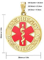Men's 14k Yellow Gold 26mm EMT Medical Alert Medal Pendant Necklace, 3 Color Options - US Jewels