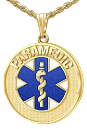 Men's 14k Yellow Gold 26mm Paramedic Medical Alert Medal Pendant Necklace, 3 Color Options - US Jewels