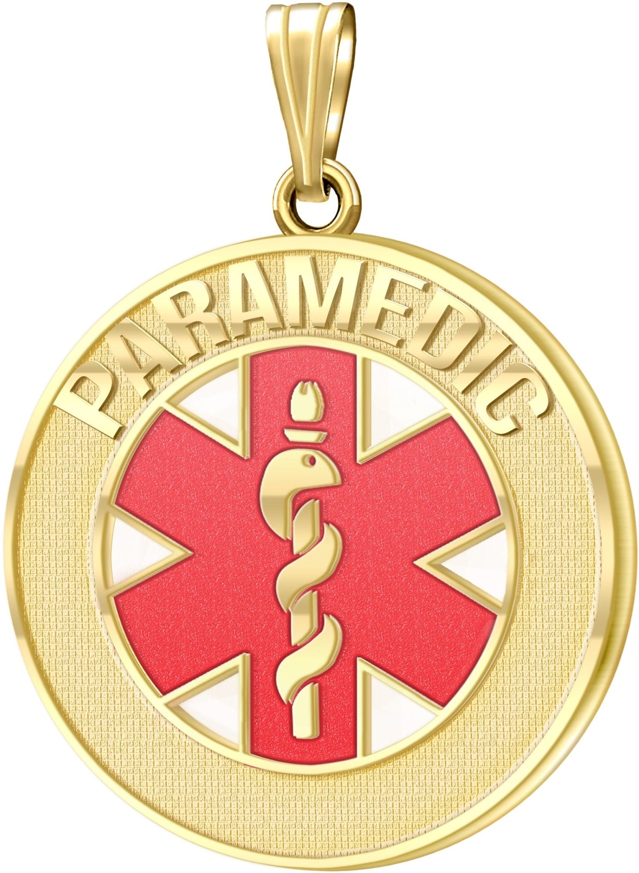 Men's 14k Yellow Gold 26mm Paramedic Medical Alert Medal Pendant Necklace, 3 Color Options - US Jewels