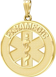 Men's 14k Yellow Gold 26mm Paramedic Medical Alert Medal Pendant Necklace, 3 Color Options - US Jewels